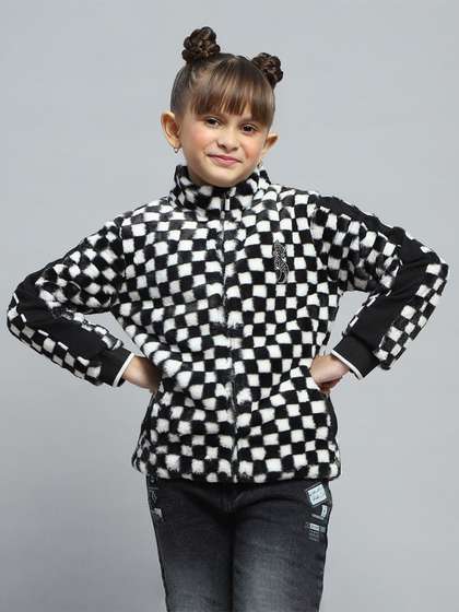 Monte Carlo Girls
                    Checked Mock Collar Front-Open Sweatshirt