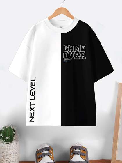CODEZ Boys Typography Printed Round Neck Pure Cotton Oversized T-shirt