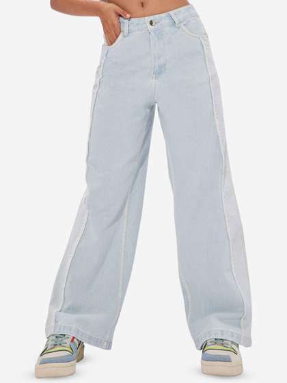 The Souled Store Women Wide leg fit Solid Blue Jeans