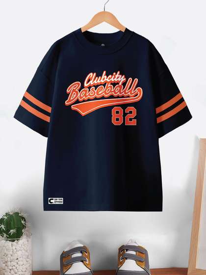 BAESD Boys Varsity Printed Round Neck Pure Cotton Oversized T-shirt