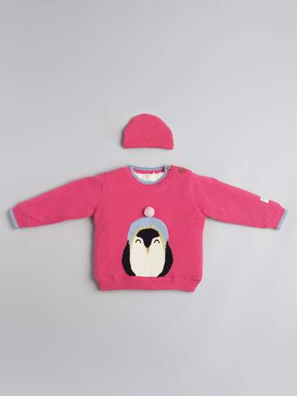 Ed-a-Mamma Baby Girls
                    Printed Self Design Pullover With Beanie