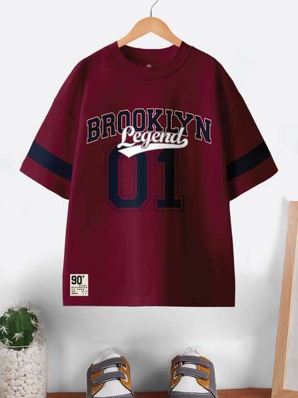 CODEZ Boys Typography Printed Round Neck Pure Cotton Oversized T-shirt