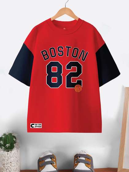 BAESD Boys Varsity Printed Round Neck Pure Cotton Oversized T-shirt