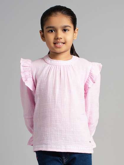 Ed-a-Mamma Girls Solid
                    Round Neck Cotton Top