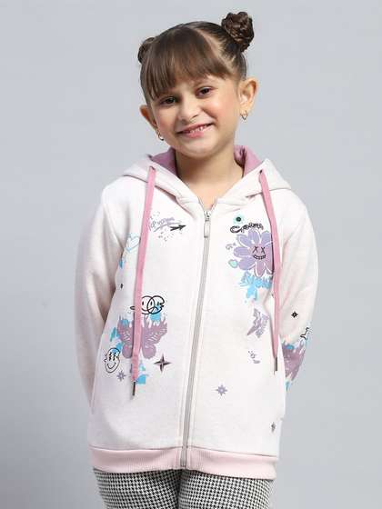 Monte Carlo Girls Floral
                    Printed Hooded Front-Open Cotton Sweatshirt