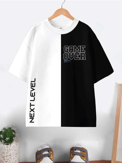 BAESD Boys Typography Printed Round Neck Pure Cotton Oversized T-shirt