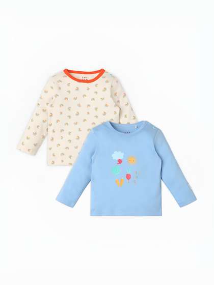 Ed-a-Mamma Baby Unisex Kids Pack Of 2 Bio Finish Conversational Printed Cotton T-shirts
