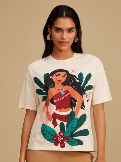 Kazo Women Graphic
                        Printed Round Neck Cotton Boxy T-shirt