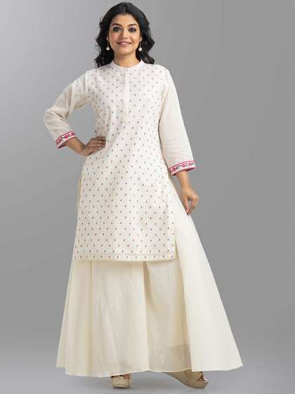 SACRED SUTA Women Floral Embroidered Regular Sequinned Pure Cotton Kurta with Palazzos