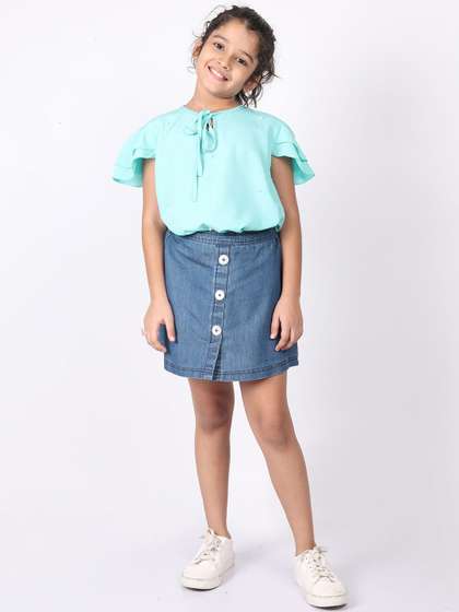 SILK SPARROW Girls
                    Embellished Top with Skirt