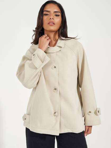 Styli Spread Collar Oversize Fit Tailored Shirt Style Jacket
