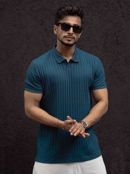 Powerlook Men Self
                          Design Polo Collar Cotton T-shirt