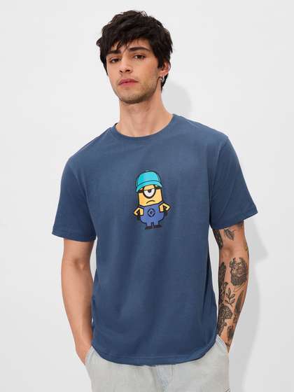The Souled Store Men
                      Regular Fit Minions Printed Blue T-Shirts