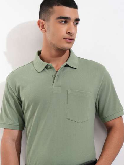 HIGHLANDER Men Solid Polo Collar Cotton T-shirt