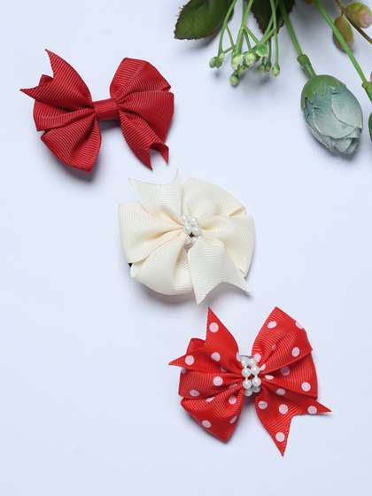 FUNKRAFTS Girls Set of 3
                    Embellished Solid &Polka Ribbon Bow Hair
                    Accessory Set
