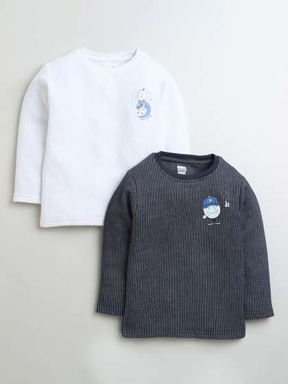 BUMZEE Boys Pack Of 2
                      Striped Cotton Thermal Tops