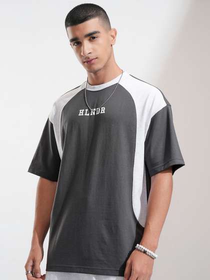 HIGHLANDER Men Brand Logo Printed Round Neck Cotton Oversized T-shirt