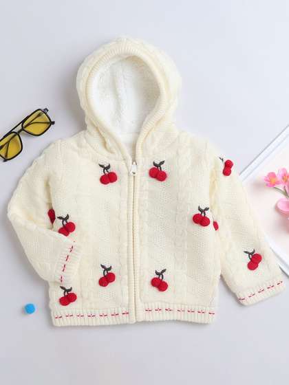 Yellow Apple Girls
                    Reversible Woollen Hooded Front-Open Sweater