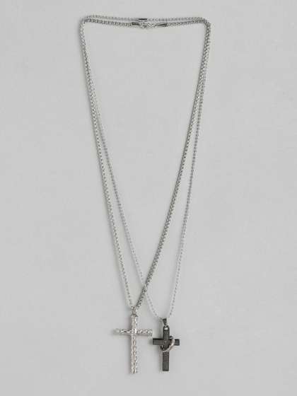 PARIS HAMILTON Set Of 2
                    Unisex Silver-Plated Cross Pendants with Chains