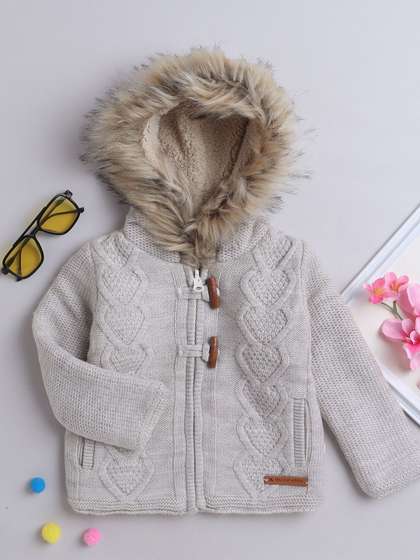 Yellow Apple Girls
                    Hooded Cable Knit Woollen Cardigan Sweater