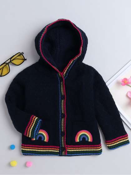 Yellow Apple Girls Solid
                    Front-Open Woollen Sweater