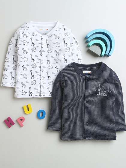 BUMZEE Boys Pack Of 2
                    Striped Cotton Thermal Tops