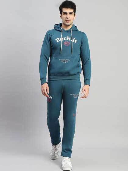 Price History of Men Typography Printed Hooded Tracksuits