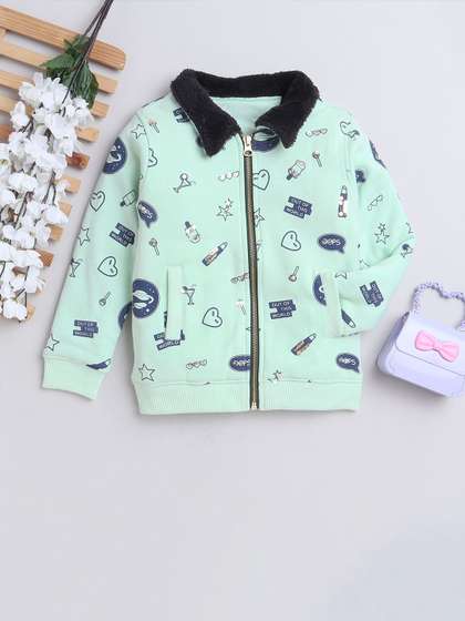 Yellow Apple Girls
                    Conversational Printed Lapel Collar Wool Cardigan
                    Ribbed Sweater