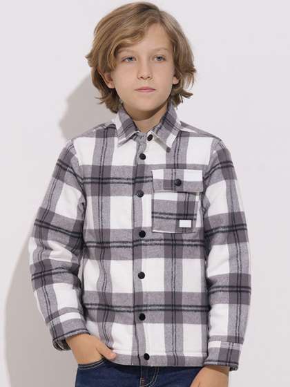 Jack & Jones Junior
                    Boys Spread Collar Checked Cotton Casual Open Front
                    Jacket