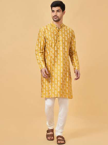 indus route by Pantaloons Mandarin Collar Straight Kurta