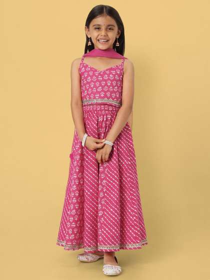 Nauti Nati Girls Printed
                    Sleeveless Lehenga Set with Dupatta