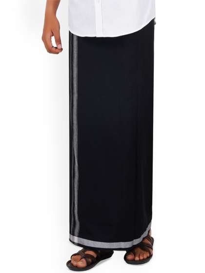 ETHAZH Thalapathy
                        Cotton Dhoti For Men's Black Dhoti With White
                        Border (1 Pcs)