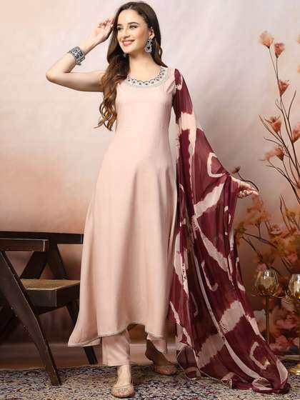 Stylum Rose Gold Lace Frills Bows and Ruffles A Line Kurta With Dupatta