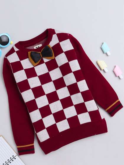 Yellow Apple Boys
                      Checked Printed Woollen Pullover