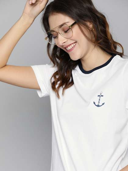 Mast & Harbour
                        Women White Solid Round Neck Cotton T-shirt