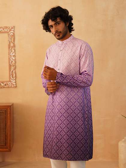 Jompers Band
                          Collar Floral Printed Sequinned Straight
                          Kurta