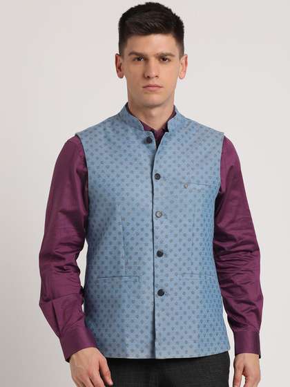 Turtle Printed Woven Nehru Jackets