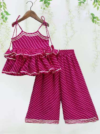 BAESD Girls Printed
                      Shoulder Straps Gotta Patti Anarkali Kurti with
                      Palazzos