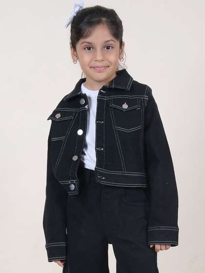 KiddoPanti Girls Solid Denim Jacket