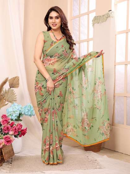 Sidhidata Floral
                          Pure Georgette Lace Border Floral Saree