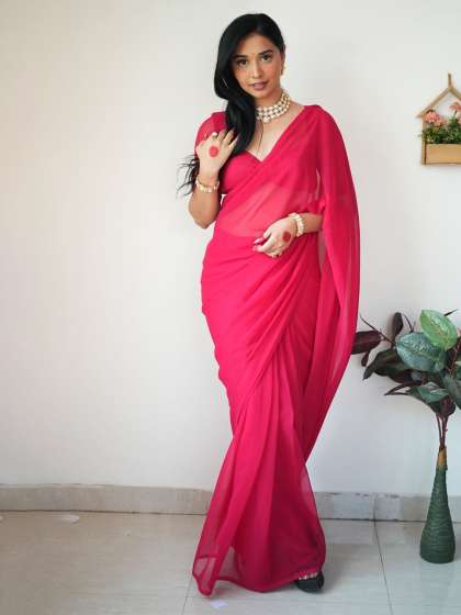 Sidhidata Pure Georgette Ready to Wear Solid Saree
