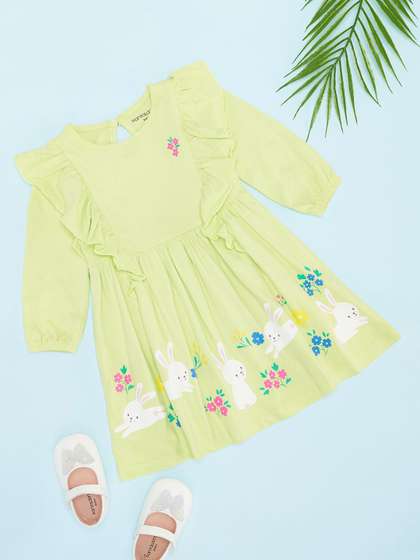 Pantaloons Baby Girls
                    Round Neck Puff Sleeves A-Line Dress