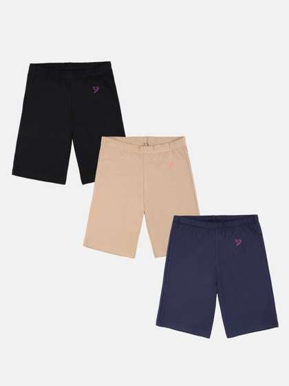 TWIN BIRDS Girls Pack of
                    3 Cotton Skinny Fit Sports Shorts