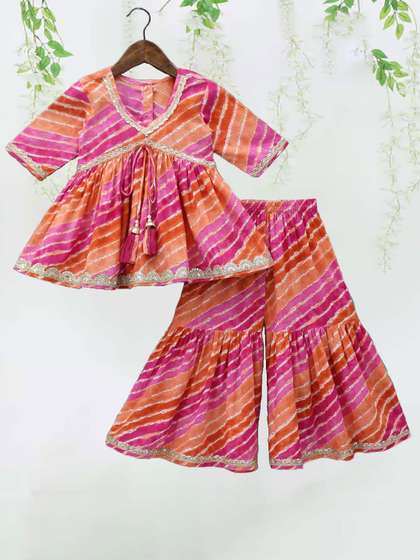 BAESD Girls Leheriya
                      Printed A-Line Zari Kurti with Sharara