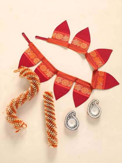 Peepul Tree Maroon & Orange 5 Pieces Toran & Diyas Festive Decor