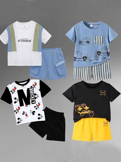 BAESD Kids Pack Of 4
                        Printed Pure Cotton T-shirt with Shorts