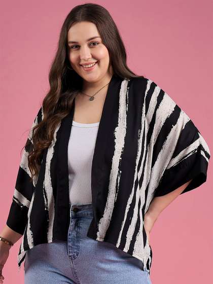 DressBerry Curve
                        Striped Open Front Straight Shrug