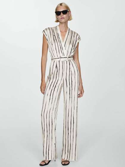 MANGO Striped Basic Jumpsuit