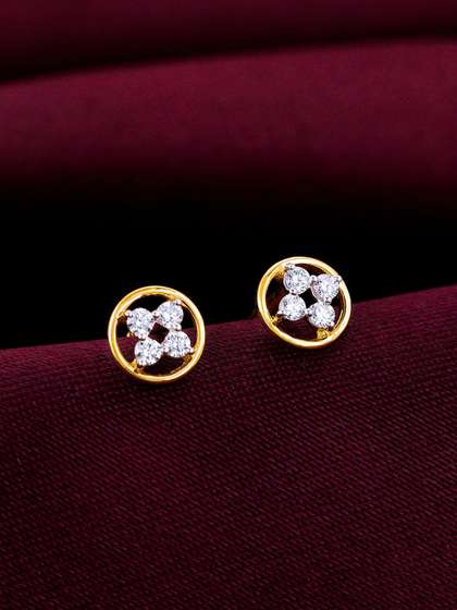 GIVA 14K Yellow Gold
                        Circular Quartet Diamond Stud Earrings-0.7 gms