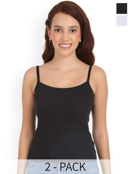 SELFCARE Pack Of 2
                        Non-Padded Solid Cotton Spaghetti Camisoles